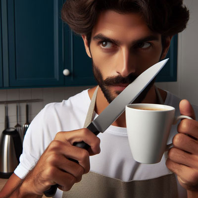 afilado casero de cuchillos con taza